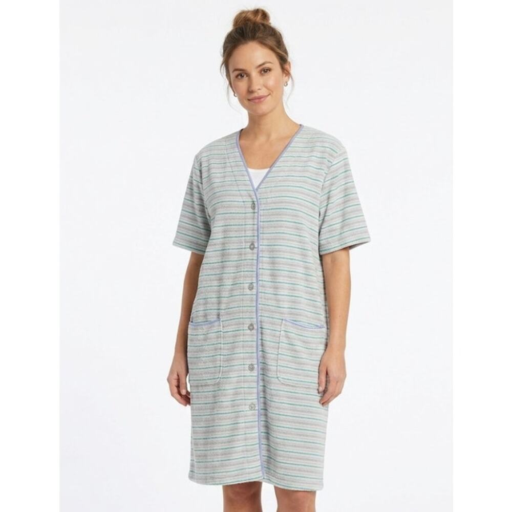 Delicates SPA Striped Duster Robe Cotton Cozy Summer Vacation Plus Size 2XL